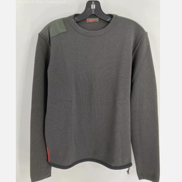 Prada Mens Dark Green Wool Italy Crew Neck Long Sleeve Pullover Sweater 48 COA - Picture 1 of 1